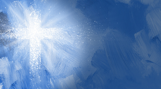Blue painting background with white cross shining through